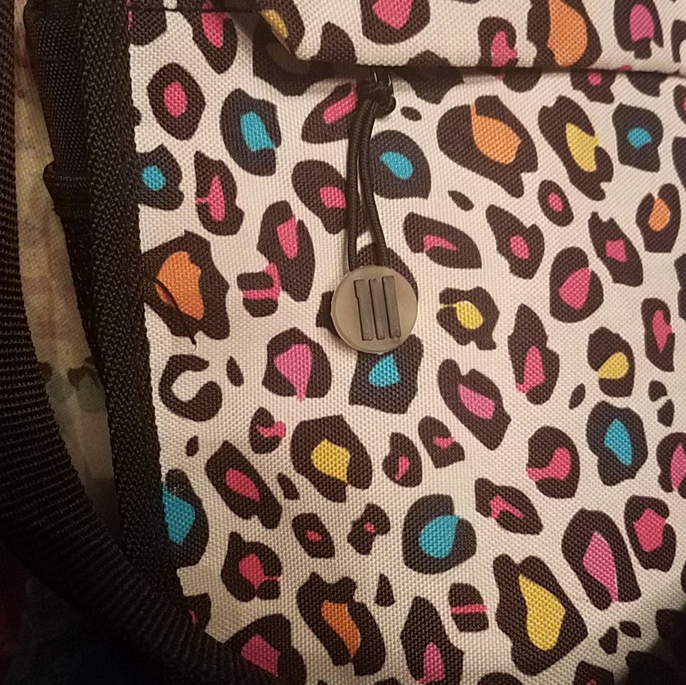 Multi Colored Leopard Print Large Book Bag Pockets - image 7